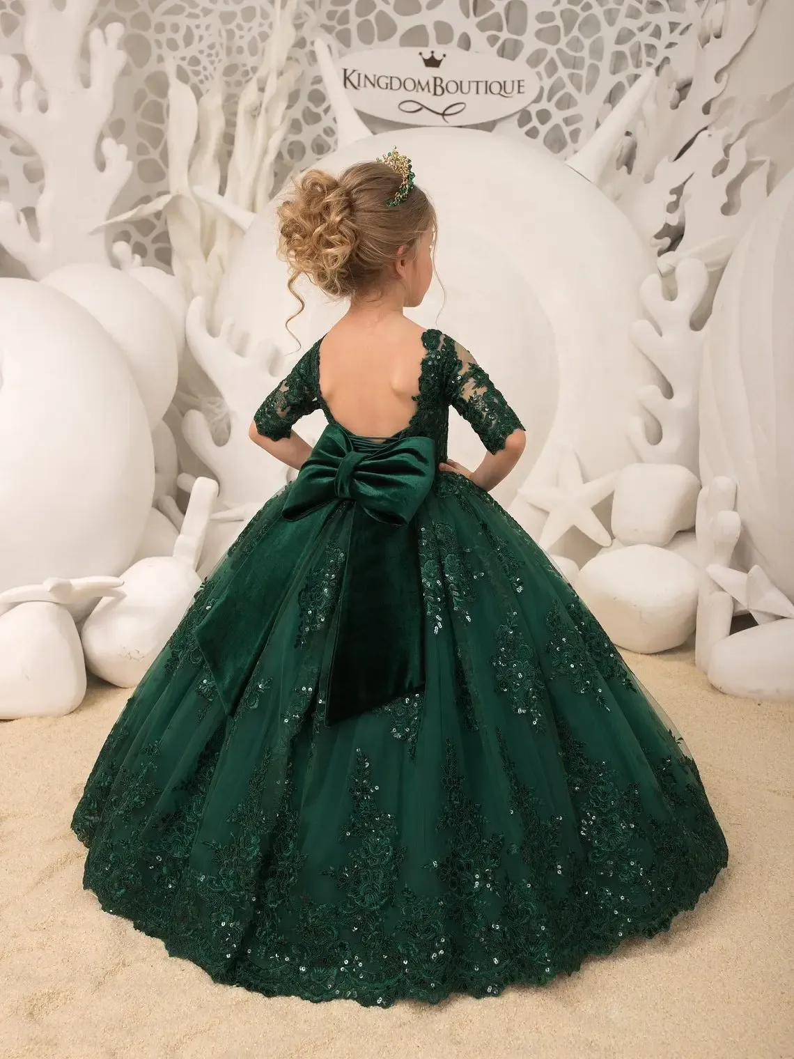 Emerald Green Lace Tulle Half Sleeve Flower Girl Dress with Appliques and  Large Back Bow from Dhgate Flower Girls' Dresses - price 224.33