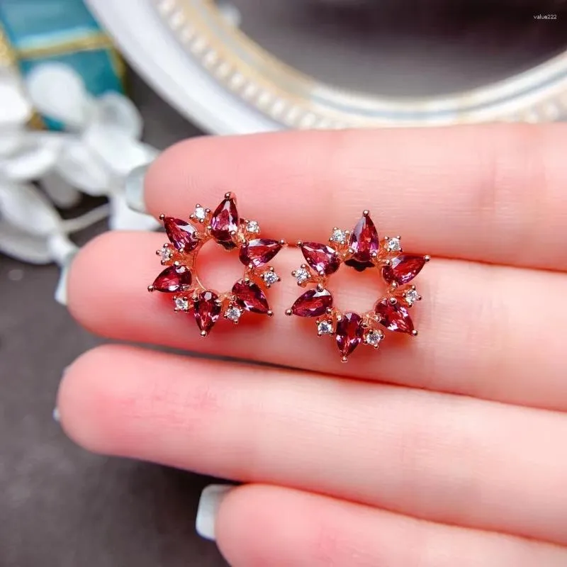 Stud Earrings MeiBaPJ Natural Garnet Flower Real 925 Sterling Silver Red Stone Fine Charm Jewelry For Women