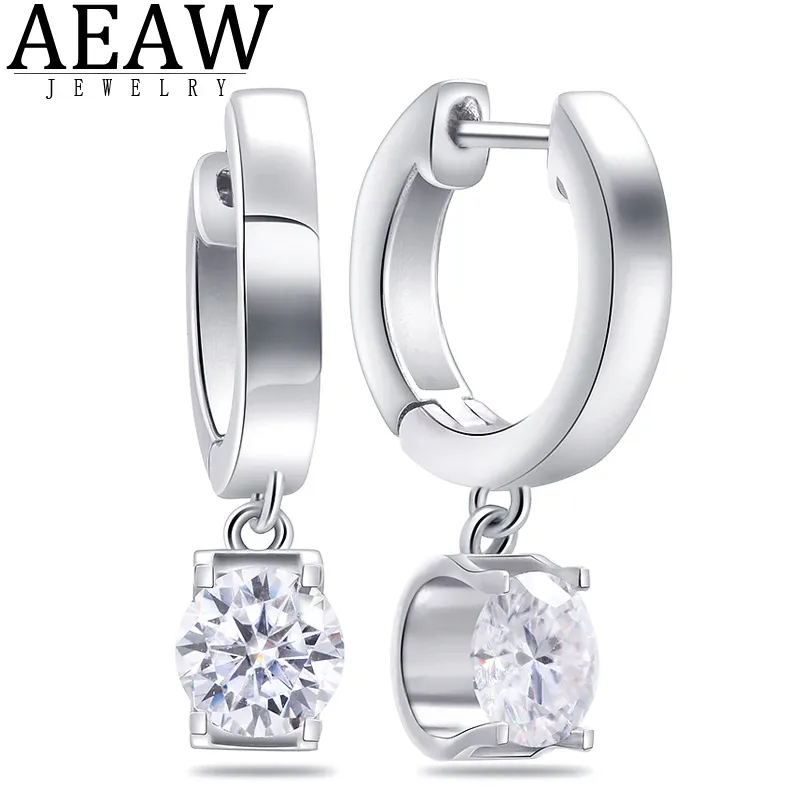 Earrings AEAW Round Excllent Cut 1.0ctw 5.0mm DF Color VVS1 Moissanite Earring Drop Earring Real 18K White gold Fine Jewelry