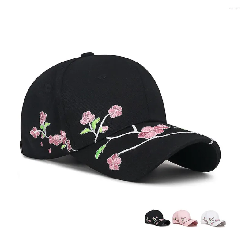 Ball Caps Flower broderie Baseball Femme fille mignon prune extérieur long bord de soleil chapeau