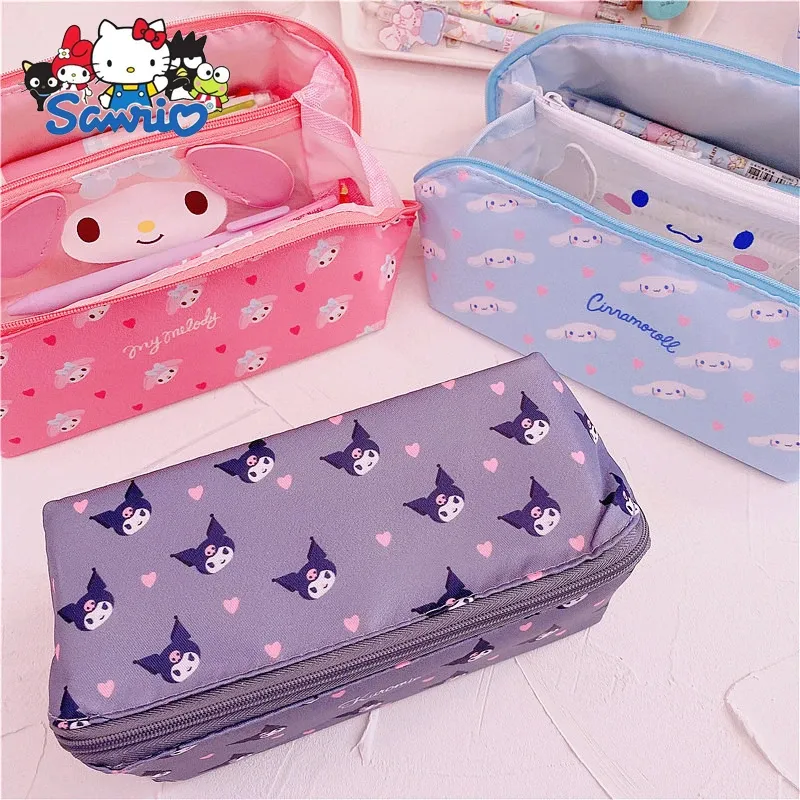 Bags Cartoon Mezzanine Pencil Case Ins Japanese Cute Kuromi Cinnamoroll My Melody Pencil Case Large Capacity Stationery Box Wholesale