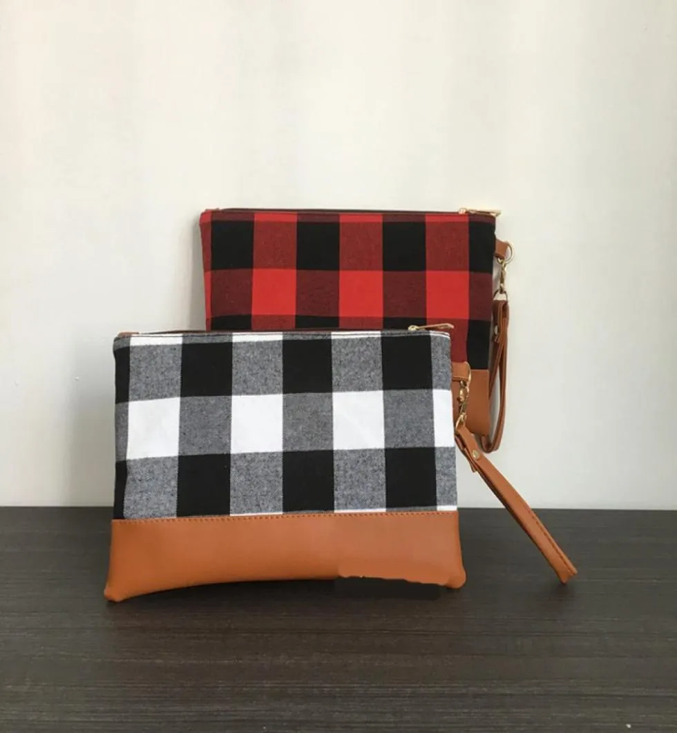 new arrival Christmas women buffalo plaid clutch with brown PU bottom cosmetic bag wristlet bag Composit Purse Travel Tote9417253