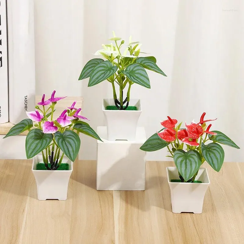 Dekorative Blumen künstlicher Anthurium Bonsai Topf Blumenpflanze gefälschte Home Office Gartendekoration