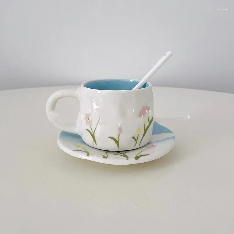 Koppar tefat keramisk kaffekopp kall emalj blomma dryck ware återanvändbara personliga presentidéer jogo de xicaras hem trädgård