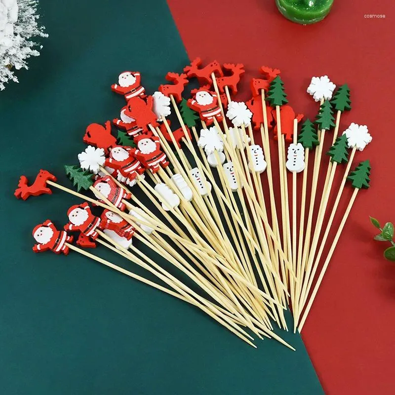 Forquetas 100 piezas de navidad fruta fruta bambú bambúas recolectas de cócteles decoración de palillos de dientes de pastel para fastidio de bricolaje cubierta de mesa desechable