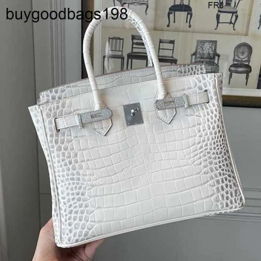 Himalayans handtas Diamond gesp 2024 Nieuwe echt lederen Himalaya Wit Krokodil Patroon Zak Een schouder Crossbody Handheld Dames Fashio