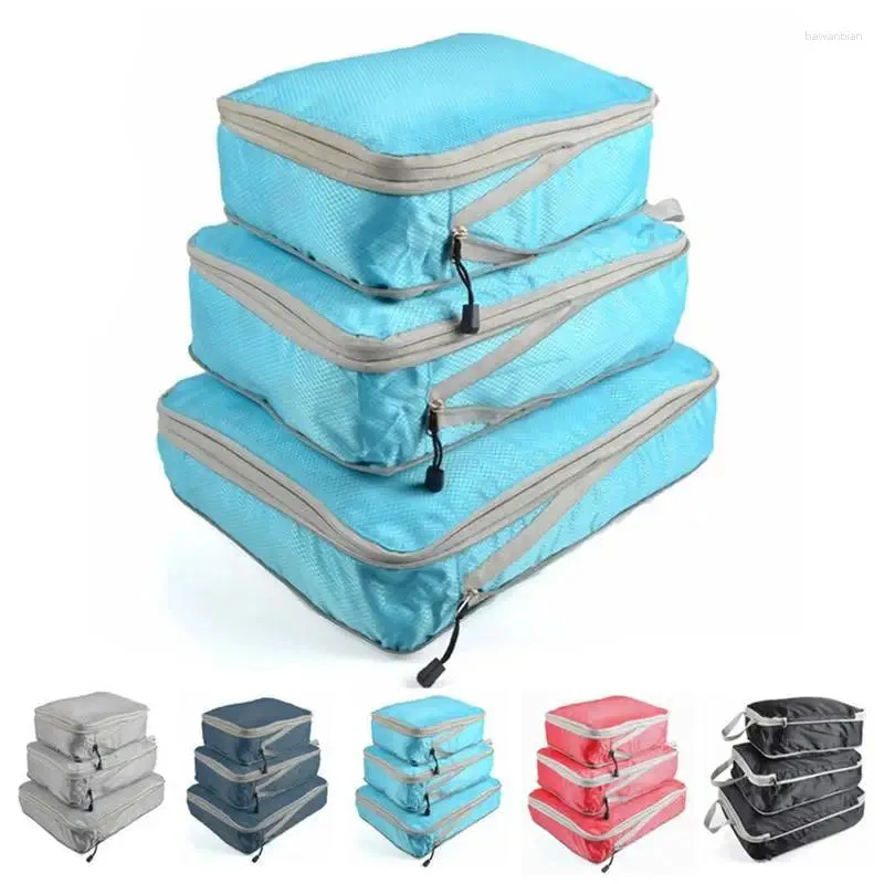 Sacs de rangement 3 pcs Sac à bagages Cubes d'emballage multifonctionnels pour voyager des vêtements de valise pliable serviettes étanches