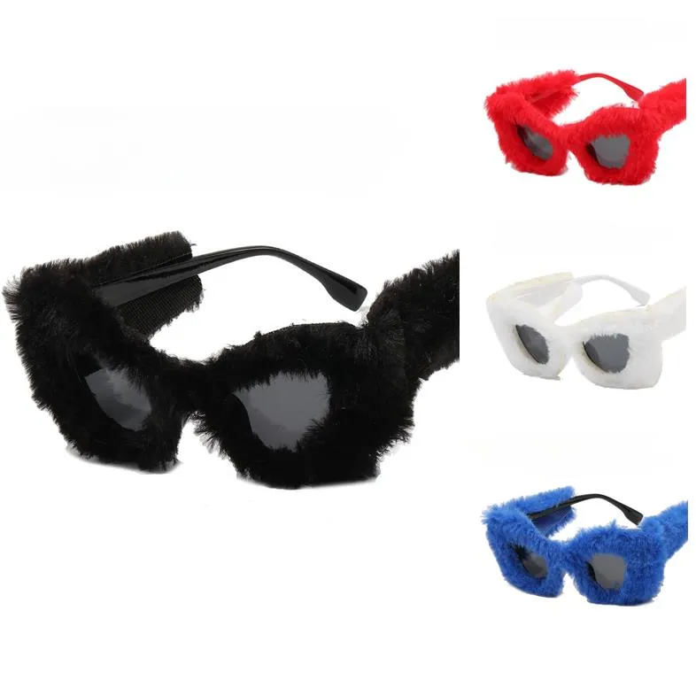 Zonnebrillen trendy kattenoog vrouwen punk zachte bont fluwelen zonnebril dames uv400 tinten handgemaakte bril gafas de sol