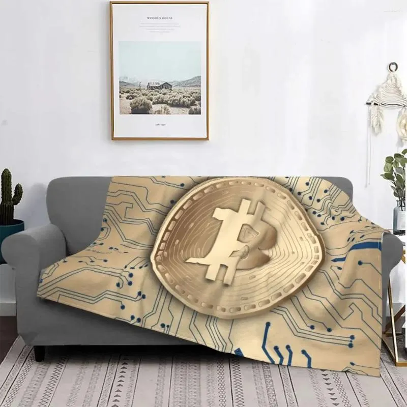 Blankets Pattern Flannel Throw Blanket Soft Cozy Warm BTC Cryptocurrency Home Bedroom Sofa Couch Bed Kids Adults Travel Camping