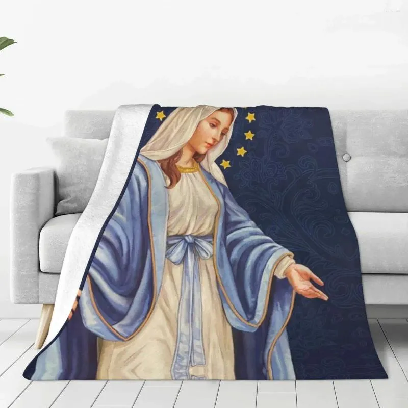 Blankets Elegant Lady Flannel Blanket Warm Virgin Mary Christian Throw Winter Travel Couch Chair Sofa Bed Pattern Bedspread