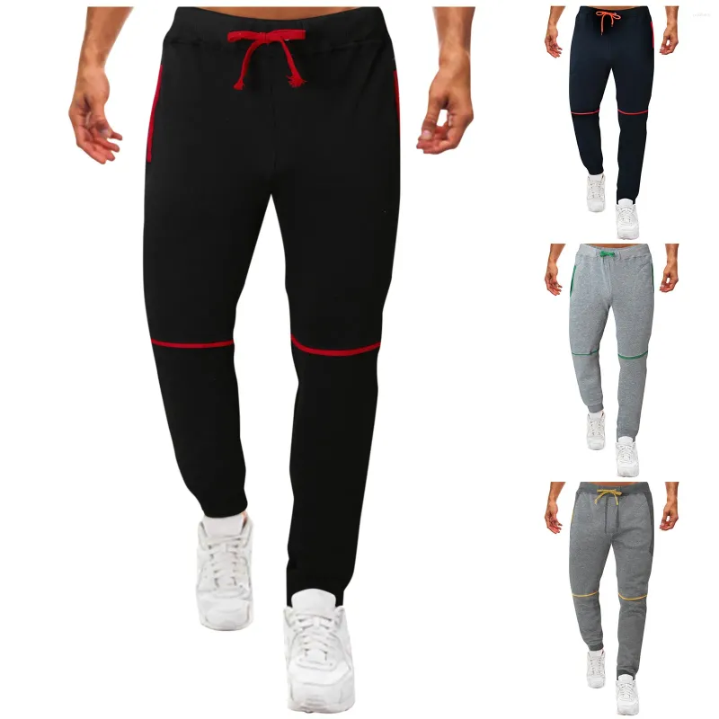 Pantalones de hombres de moda hombres con ruinas de cintura alta de bolsillo casual de bolsillo deportivo pantalón flaco joggers culturismo
