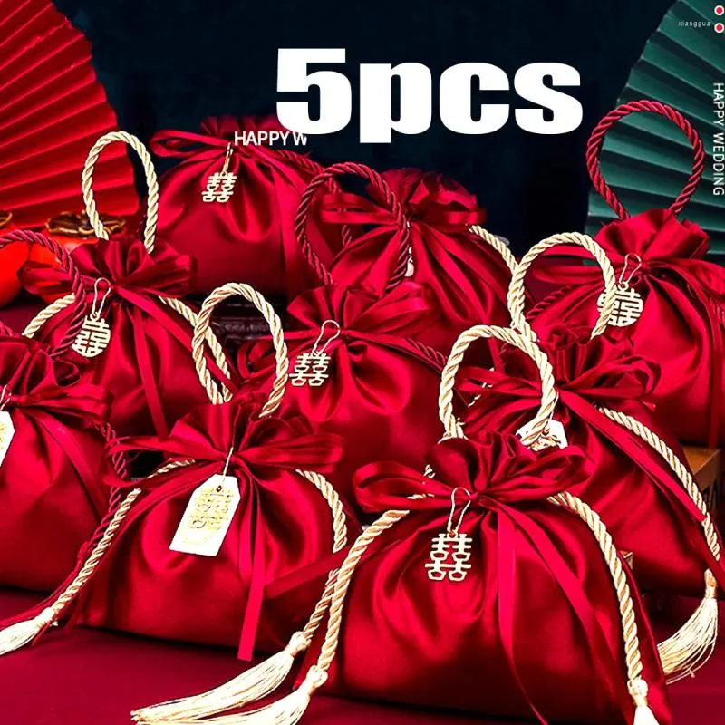 Emballage cadeau Sac de bonbons de mariage rouge pour les invités tissus de cordon de cordon chinois FAVOR