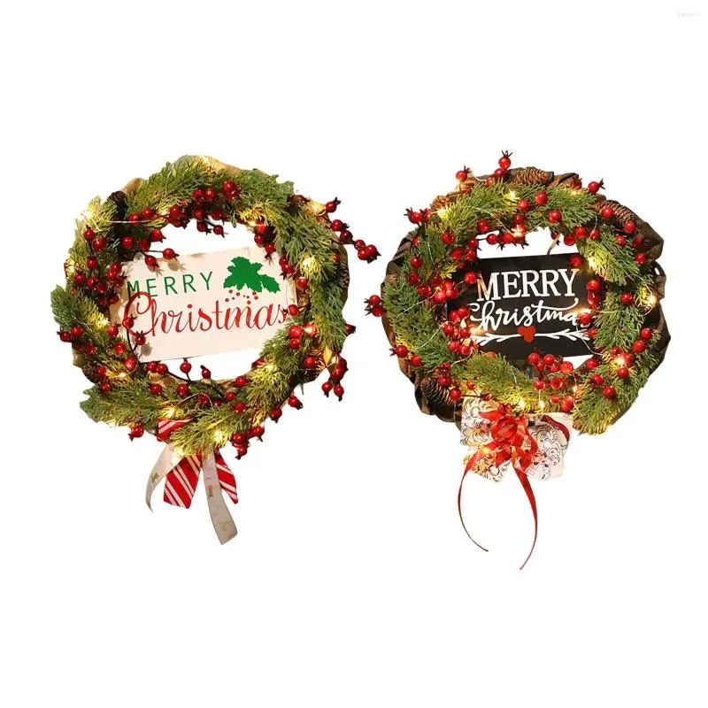 Decorative Flowers Light Up Christmas Door Wreath 35cm Seasonal Garlands For Year Decor