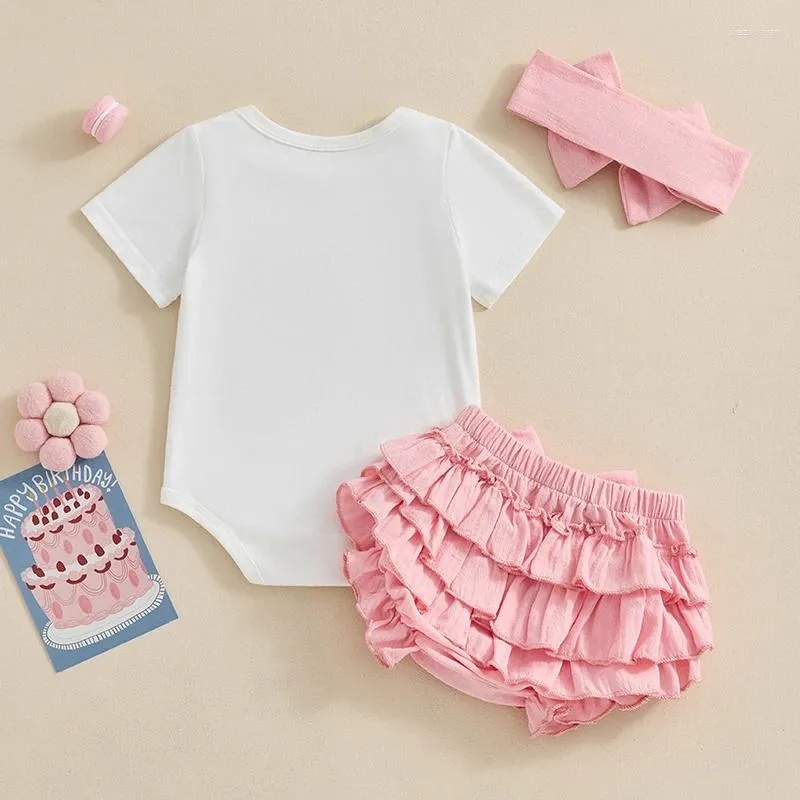 Kleidung Sets Baby Girls Summer Rocks Set Jumpsuit Outfit Mamas Little dh Kurzärmel Strampler Rüschen Shorts Stirnband