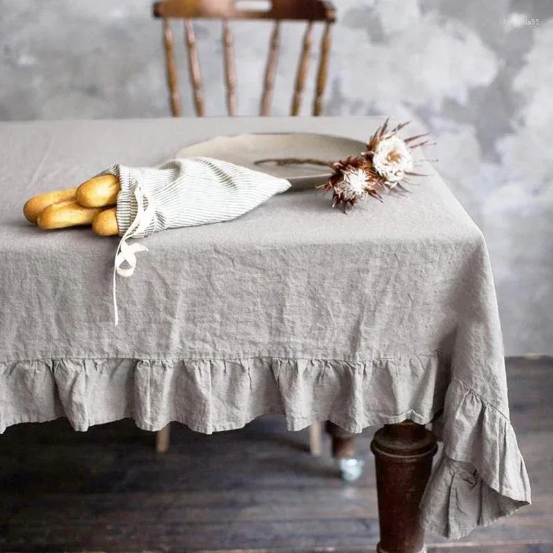 Table Cloth Solid Pure Washed Stone France Linen Cover Elegant Wedding Large Size Tablecloths Round Flax