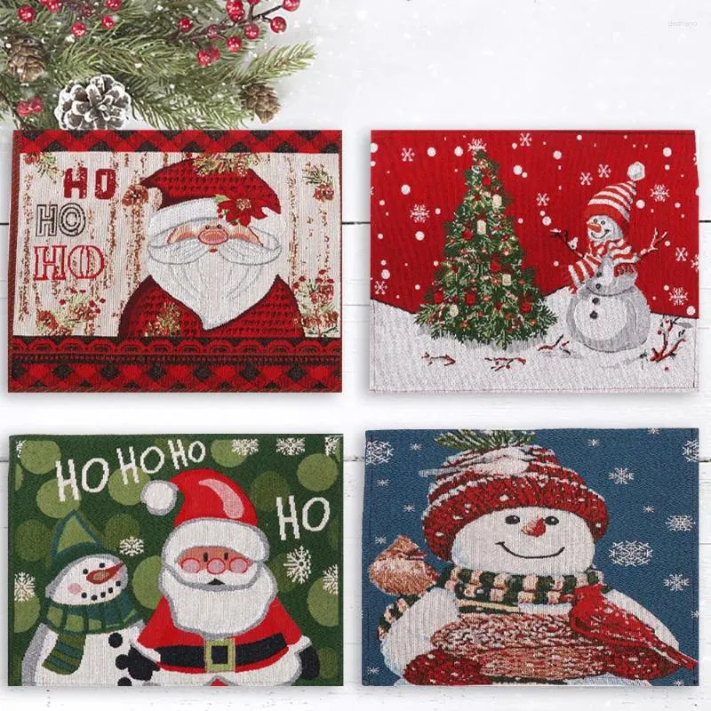 Tischmatten 4/6pcs Weihnachtsdekoration Stricktuch Santa Schneemann Tischblätter Tischemat für Essmatten El Küchenzubehör