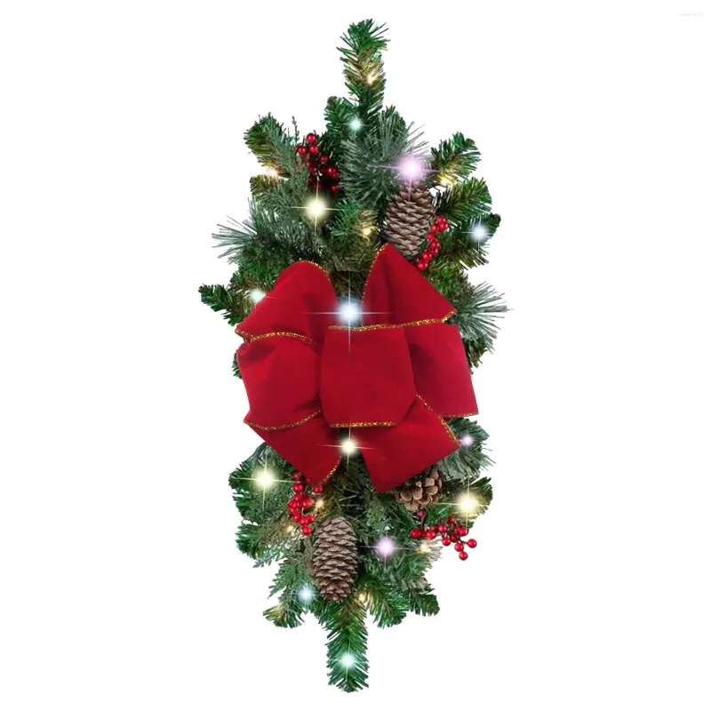 装飾的な花素朴なクリスマスリースフロントドアホリデーウィンドウ吸引カップのためのコードレスプレリットステアウェイトリムリースリース