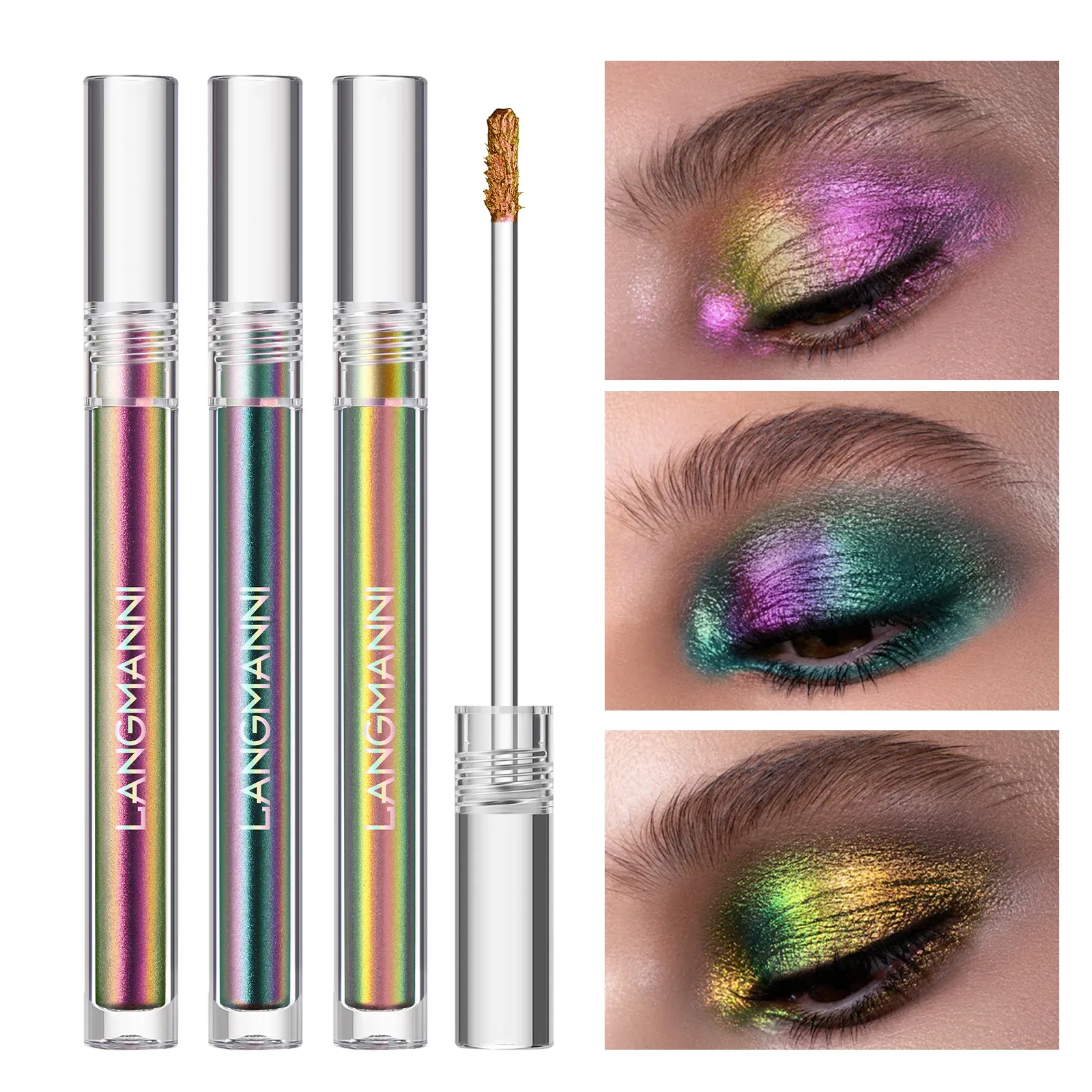 Ombre 3 couleurs / boîte Multichrome liquide à fard à paupières à fard à paupières Shimmer Radiant Chameleon Builable Couverture crémeuse de maquillage Cosmetics