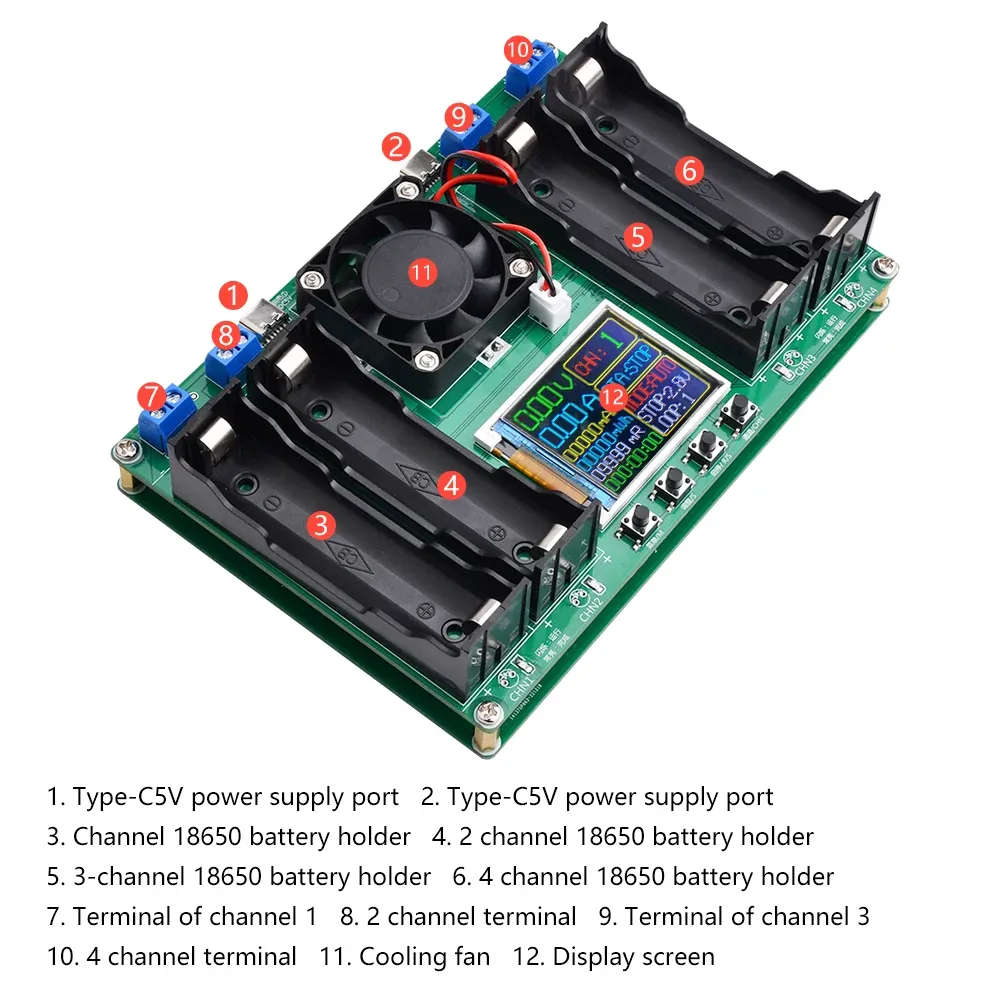18650 Litiumbatterikapacitetstestare 2/4CH Automatisk internt motståndstestning Batteriskraft Detektor Modul Typ-C InterfaC