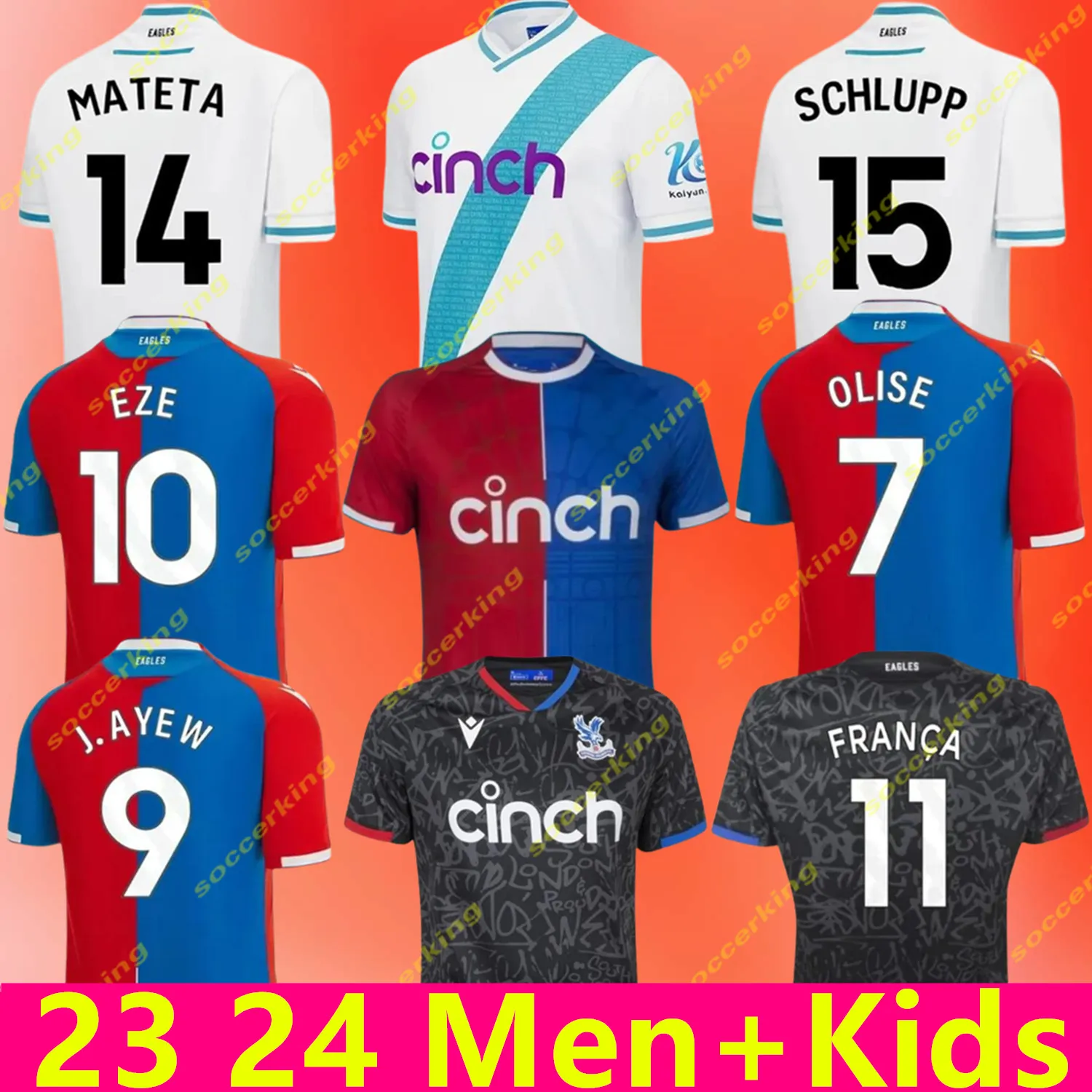 2023 2024 Maglie da calcio Olise Crystal 23 24 Zaha Eze J.Ayew Palace Top Shirt da calcio Kit Benteke Schlupp Mateta Edouard Gallagher Uniforms