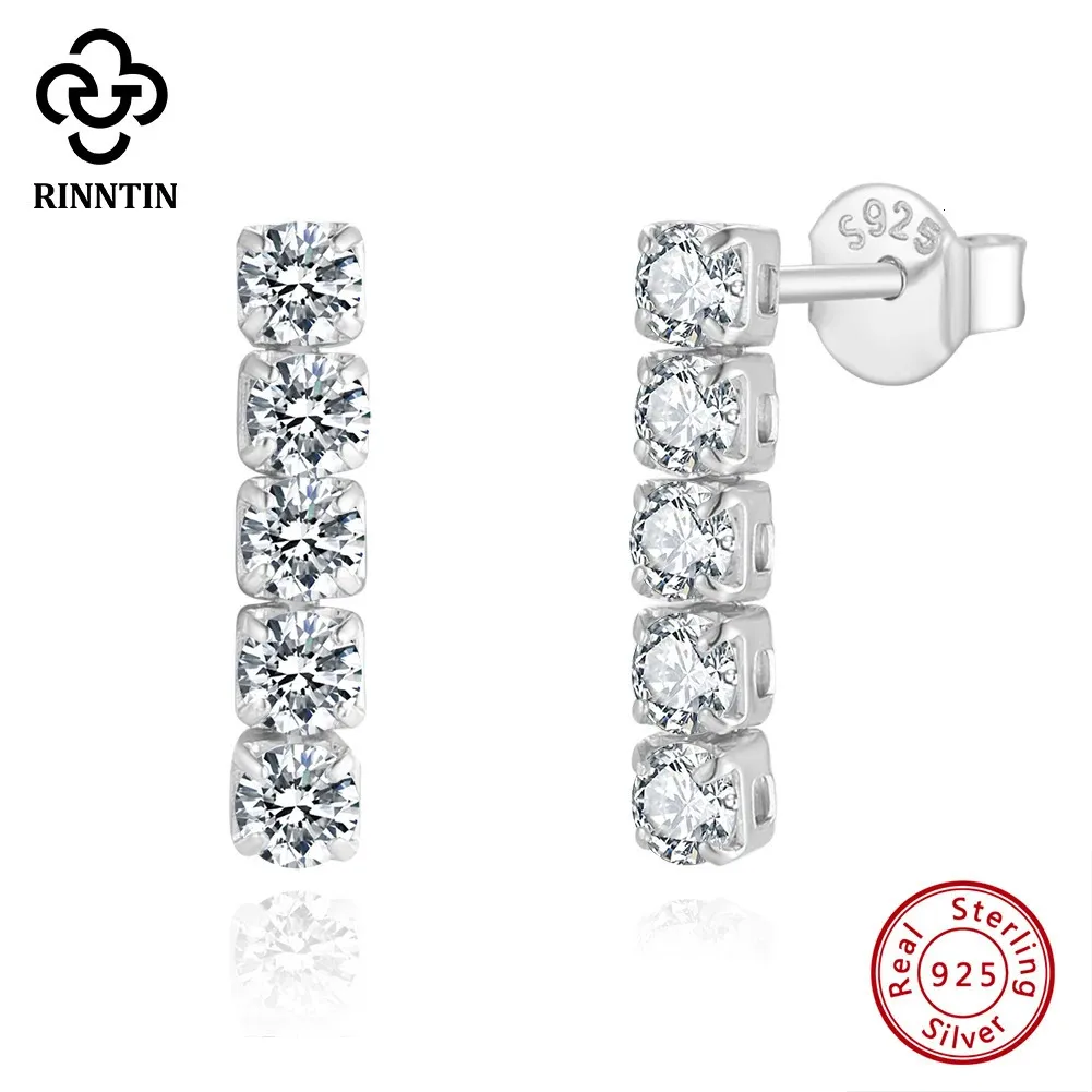 RINNTIN BRILLIANT 925 SIRGLE SIGHT SIGNER Longues chaînes de tennis Boucles d'oreilles pour femmes Gentes d'oreilles simples bijoux SE396 240403