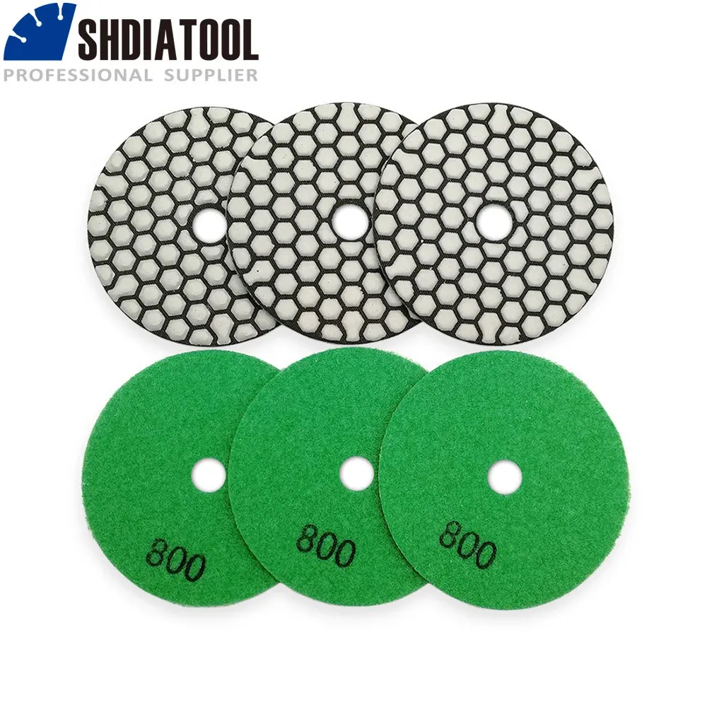 SHDIATOO 6pcs Diamond Flexible Dry Polishing Pad 4/100mm Grit #800 Stone Granite Marble Sanding Disc Resin bond Polisher disc 240321