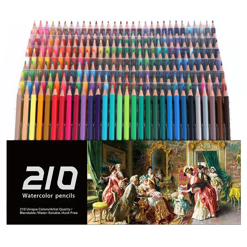 Matite 210 Colori Professional WaterColor Drawing Set di matite colorate per l'artista dipinto di disegno a colori per le legno.