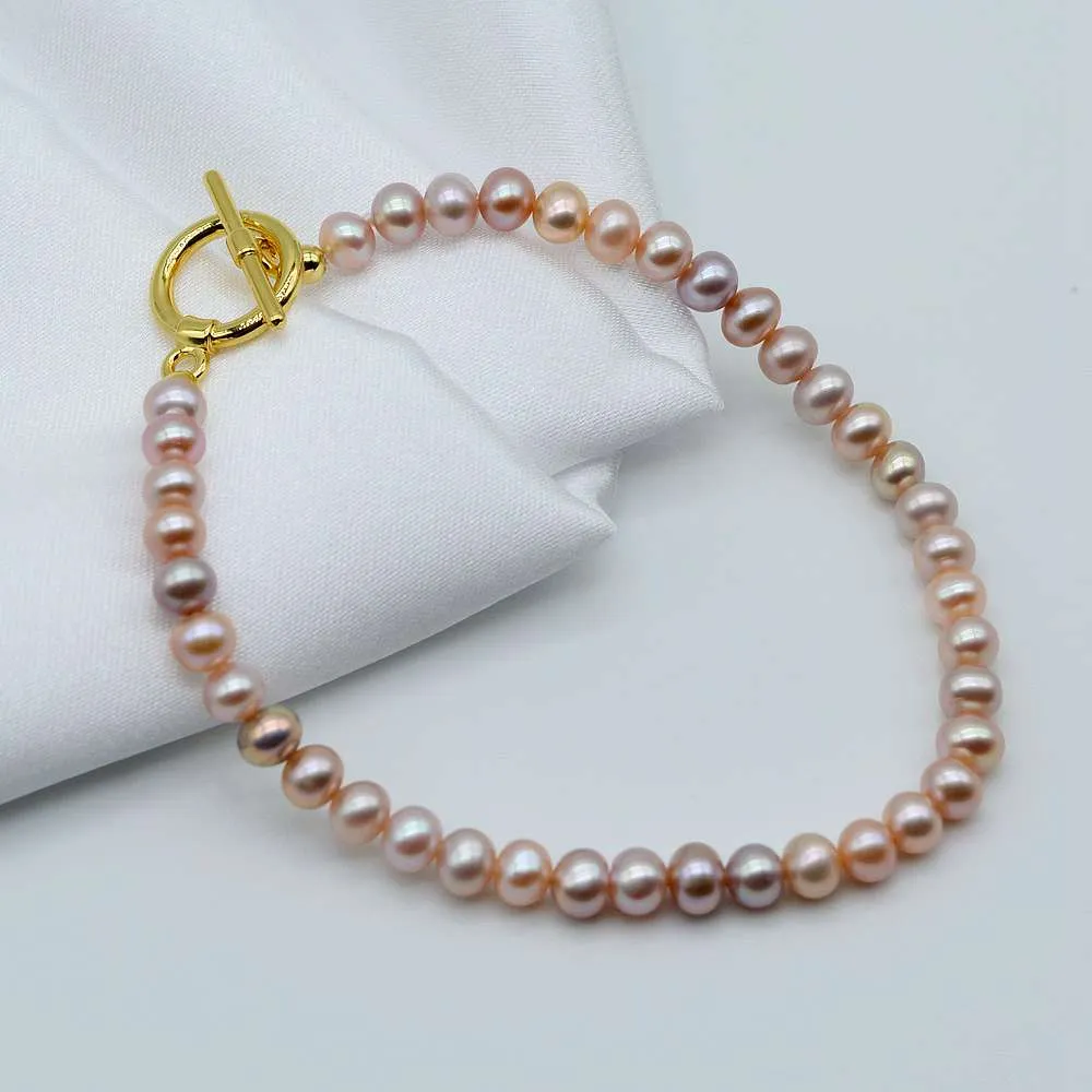 High-grade natural 5-6mm purple pink simplicity gentle freshwater pearl bracelet long 18.5cm