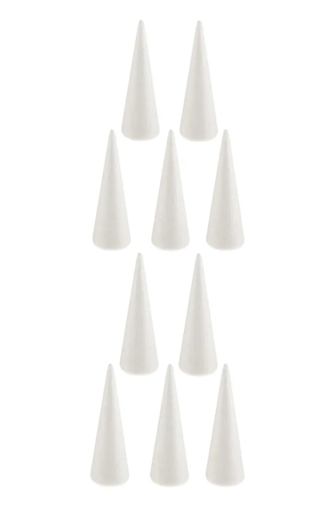 10 Pieces White Creative Styrofoam Foam Ornament Cone Shape DIY Craft Party Decoration2732234