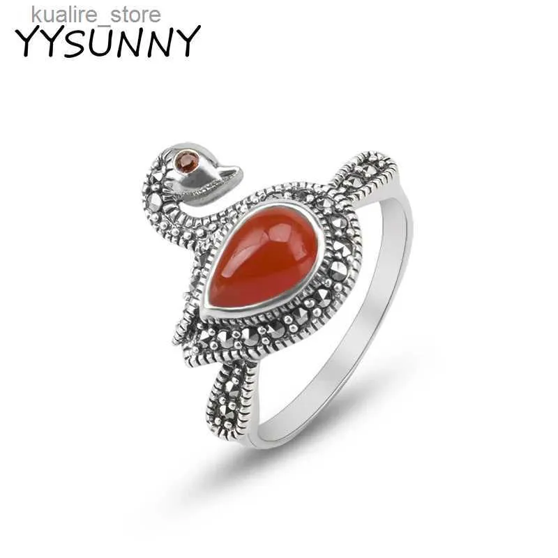 Cluster anneaux Yysunny Animal Duck Dinger Rings 925 STERLING SILP CARNELIAN RING Thaïlande Jewelry Silver Ladies Party Ring L240402