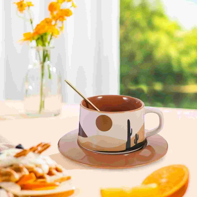 Mugs Retro Ceramic Hand Brewed Coffee Cup Cups Water Daily Use Milk Stainless Steel Drinking Home Accessory Saucer Exquisite