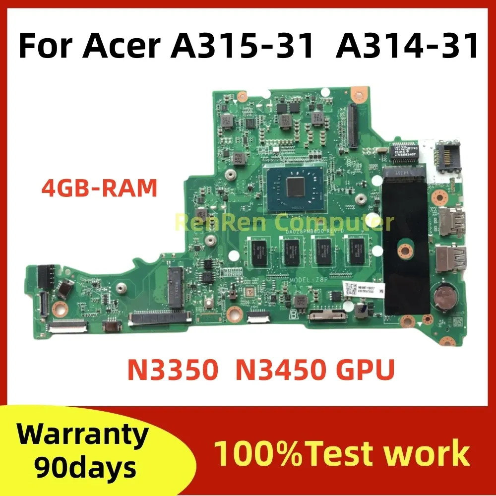 Carte Mère Originale Pour PC Portable Acer Aspire A315-31 - Processeur Intel N4200, 4 Go De RAM, Graphiques UMA