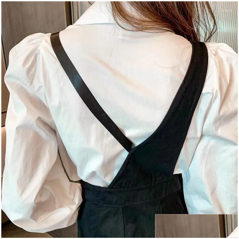 Robes de travail Femmes 2024 Spring Fashion White Shirt Black Suspender Jirt Suiwo Piece SetS Party Party Drop Livilor Apparel Vêtements DH3AJ