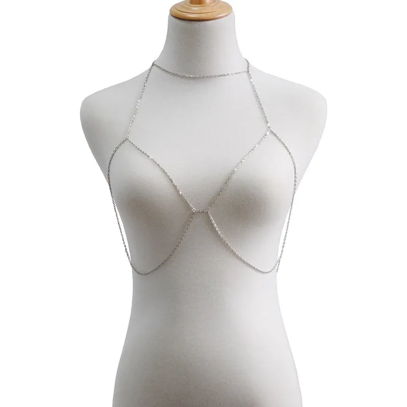 Europeisk och amerikansk sexig mode bröstkedja smycken gata sköt metall bh high-end geometrisk sommar kroppskedja