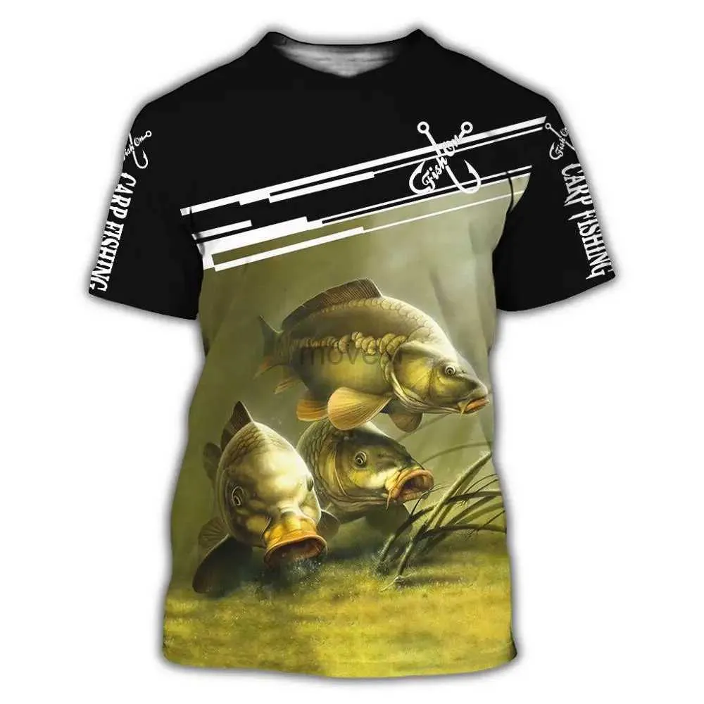 Camisetas masculinas 2023 nova bela pesca de carpa 3D All Over Print Men Tam camise