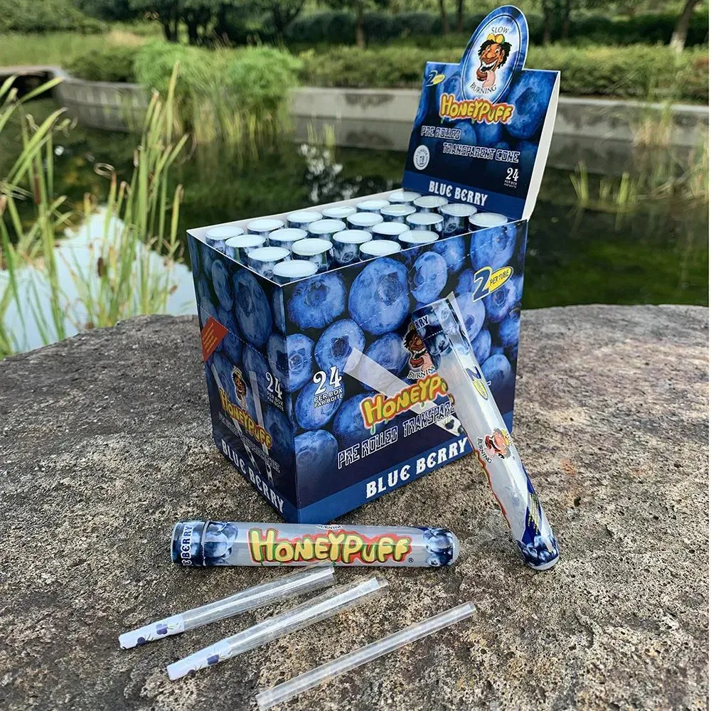 2021 New Design Honeypuff Fruit Flavor Blue Berry Transparent Cone Air Pipe 78mm filter One Box 24 Tube Each Tube 2 Cones