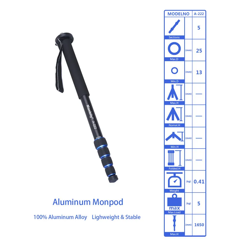 Manbily G-333 173cm Monopod for hunting adjustable shooting rest with u