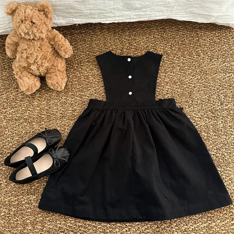 Hirsch Jonmi Frühlings Sommermädchen Weste Kleid Retro Bowknot Koreanische Kleinkinder Kinder lässige ärmellose Kleider 240325