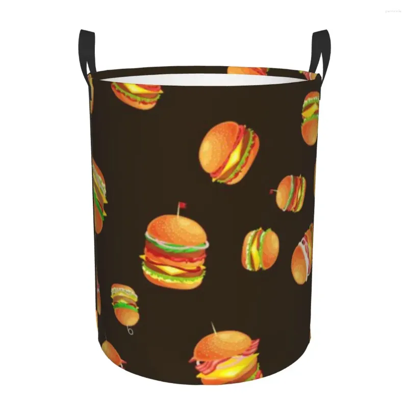 Çamaşır çantaları katlanır sepet hamburger desen yuvarlak depolama kutusu büyük engel katlanabilir giysiler kova organizatör