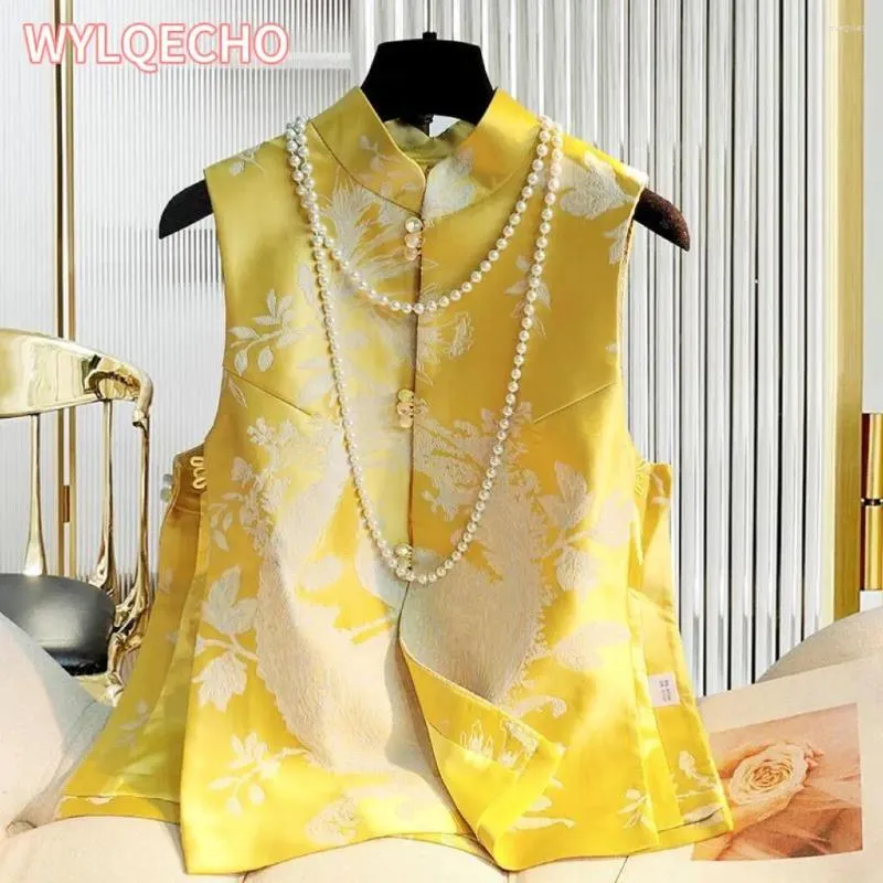 민족 의류 럭셔리 Qipao Vest 여성 빈티지 스탠드 칼라 캐주얼 한 느슨한 스프링 국가 Hanfu Top Elegant Oriental Tang Suit