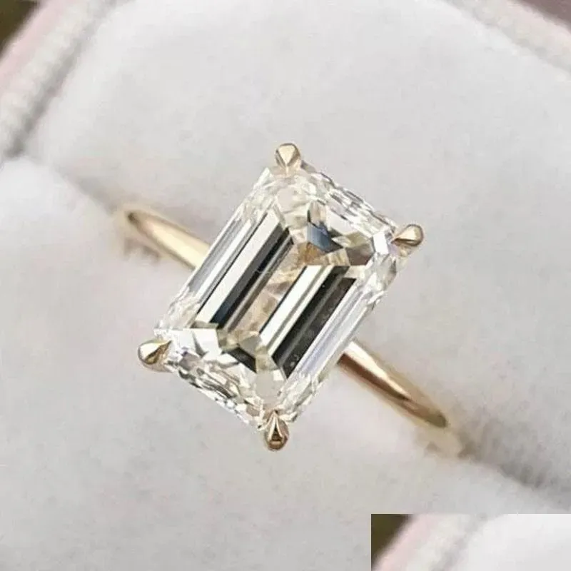 Rings Bandrings mode Women Sterling Sier 925 Ewellery Classic Engagement Ring Emerald Cut de nieuwste stijl Iamond nieuwste stijl ROP ELIV