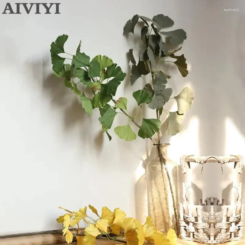 Fleurs décoratives plastique artificiel ginkgo plante fausse fleur fleur maison jardin atelier de table feuille de décoration