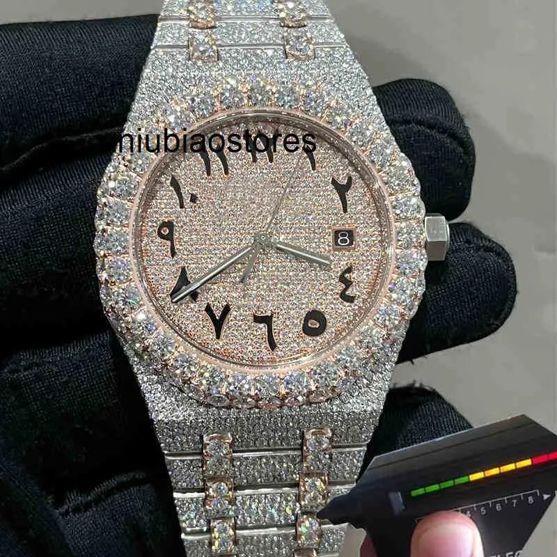Moissanite Stones Watch Pass Big Test Flower Bezel Automatic Top Quality Men Luxury Full Out Sapphire Diamonds Watches OTZU