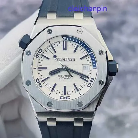 AP Calendar Wristwatch Royal Oak Offshore Series 15710ST WHITE CABLE 1/4 BLUE PRÉCISION ACTE