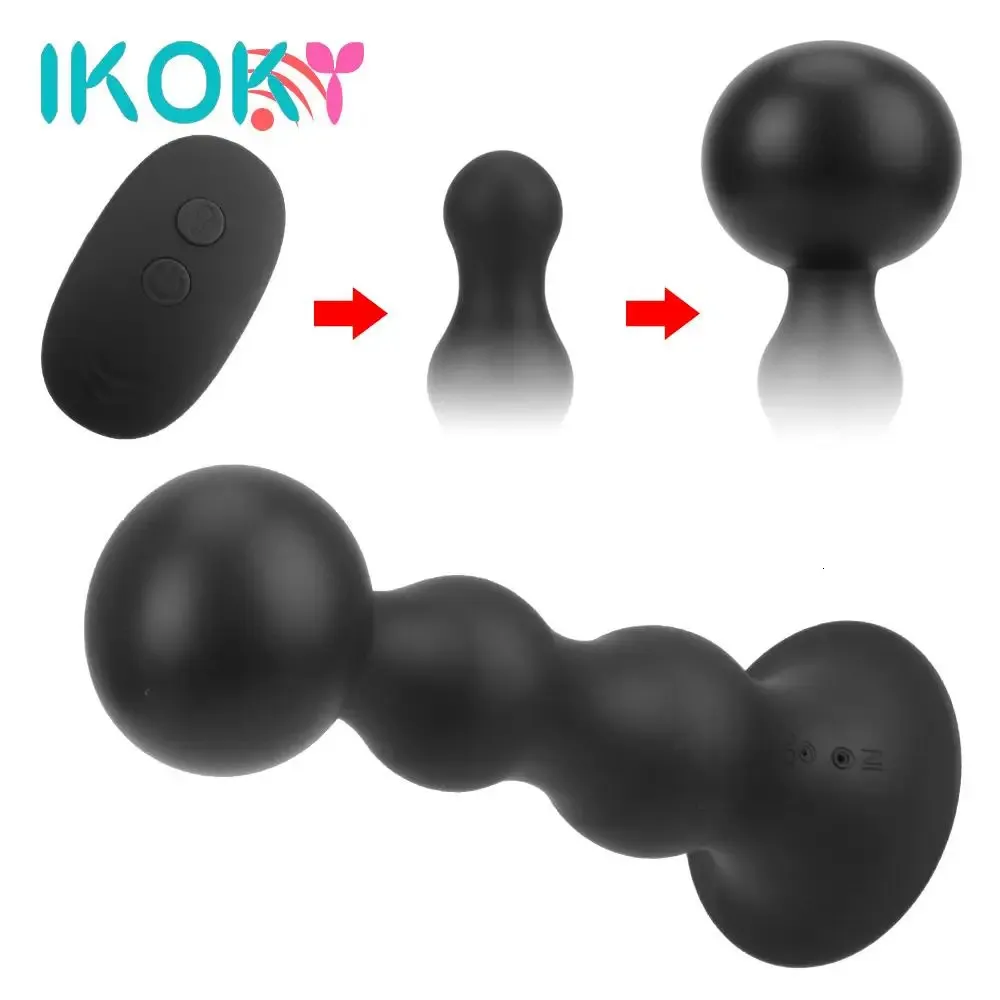 IKOKY Anal Beads Vibrator Butt Plug Inflatable Dilator Sex Toys Wireless Remote Control Male Prostate Massager 85mm 240312