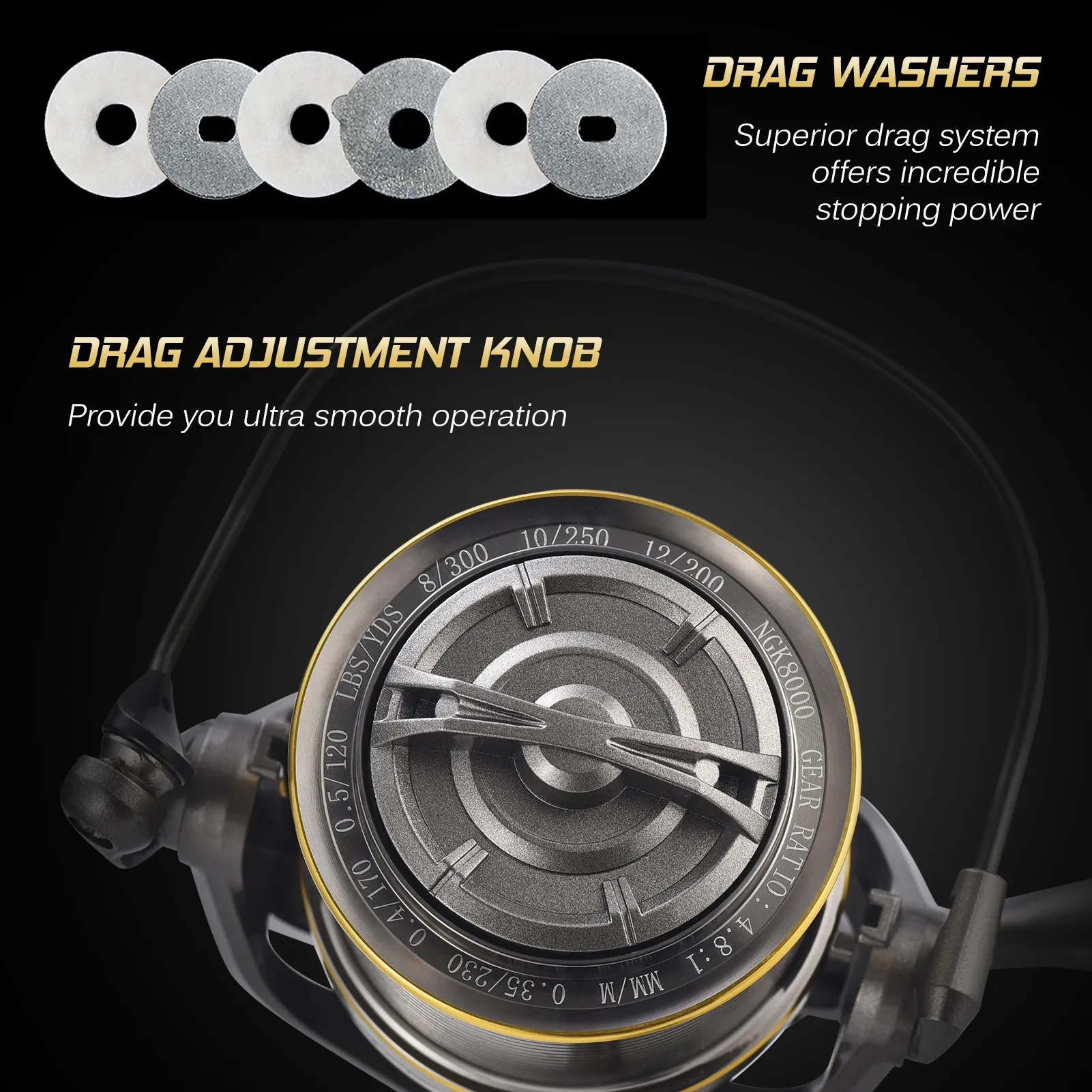 drag adjustment knob on fishing reel Customizable Spinning Adjuster Spinning Reel Guide: Gear Ratio,