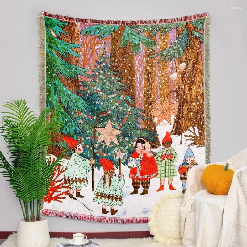 Filtar julfilt jacquard tapestry sandhair handduk mjuk bekväm boho soffa camping fuktsäker picknickmatta