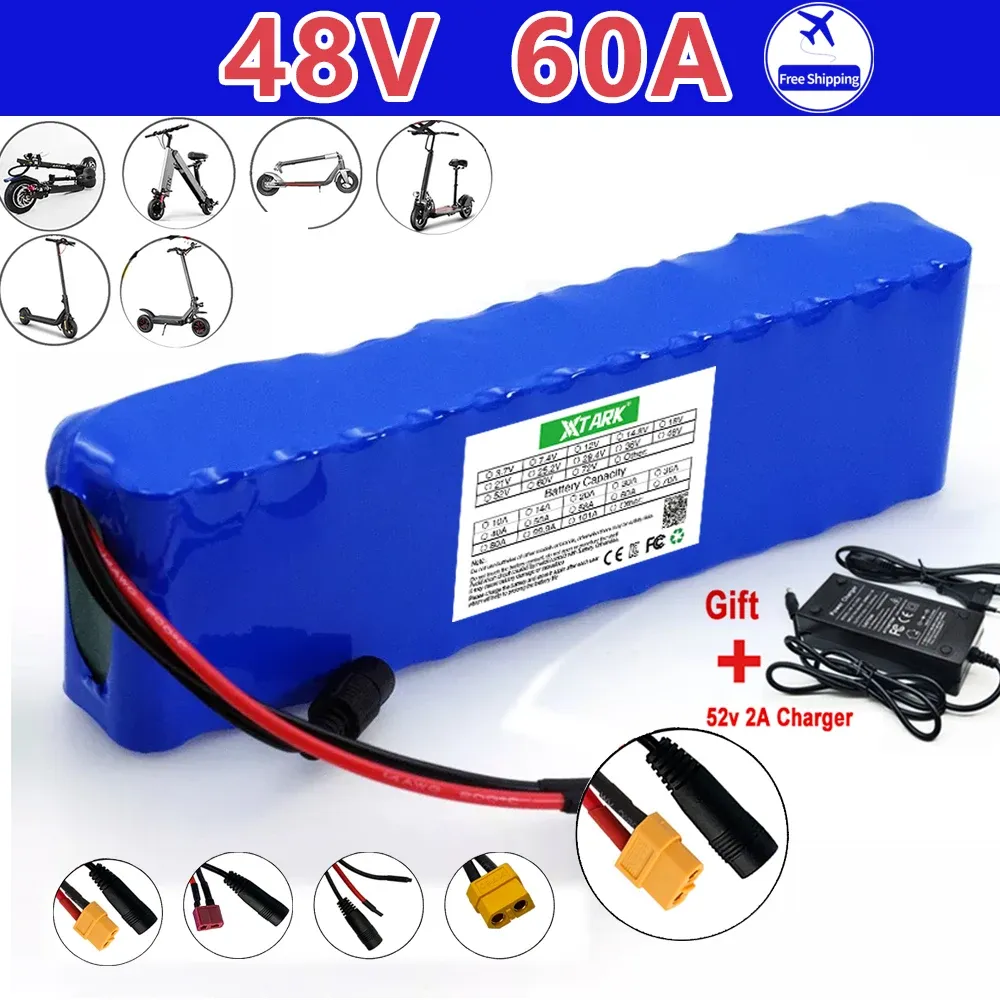 Batteria Li-Ion 48V 25Ah Per Bici Elettrica Con BMS, XT60, DC E Caricabatterie 54.6V
