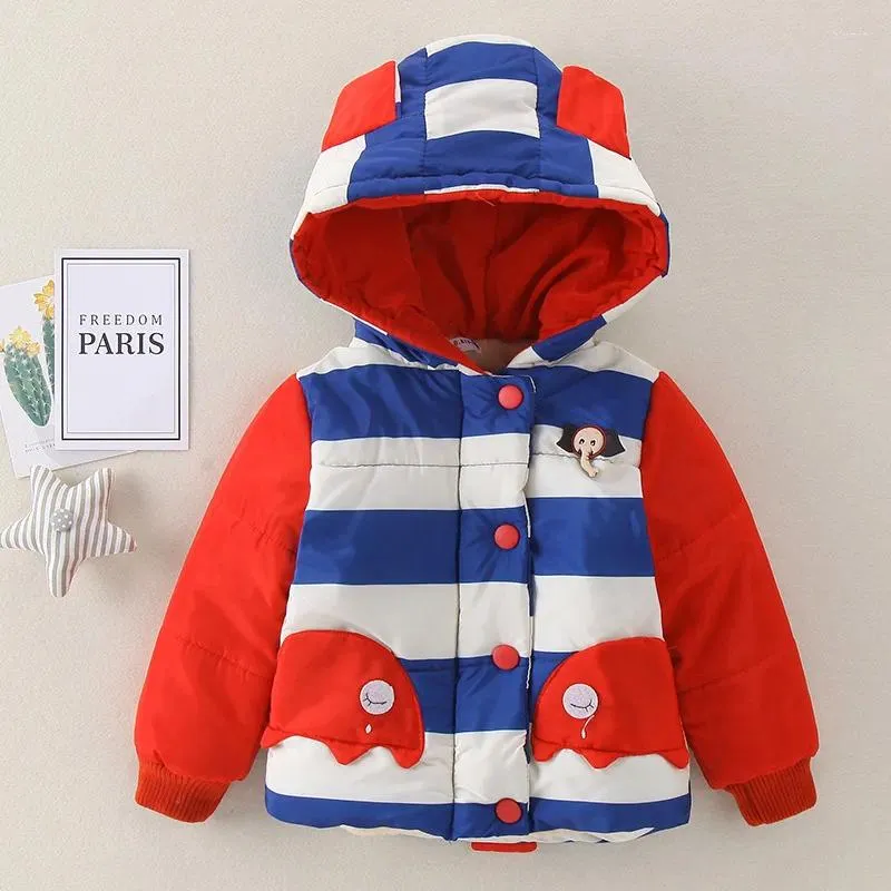 Down Coat BOY'S Cotton 2024 Winter Style Korean-style Children Elephant Stripes Hooded Cotton-padded Jacket