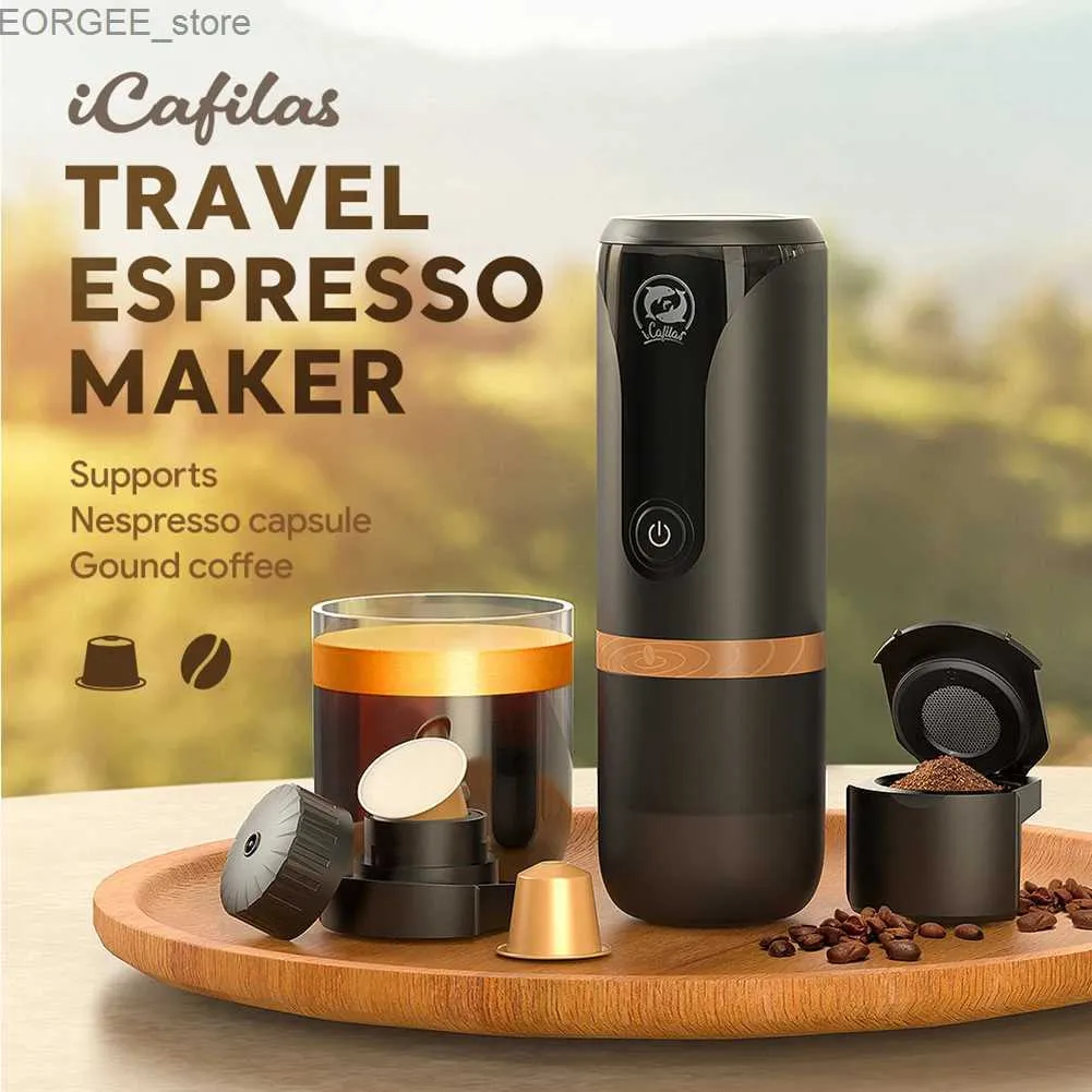 Koffiezetapparaten 120 ml Huishoudelijke koffiezetapparaat USB -oplaad roestvrijstalen auto Koffiezetapparaat Portable Mini Automatisch reiniging Y240403